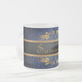 Blue Glitter Sequin Frosted Glass Coffee Mok Cup (Voorkant links)