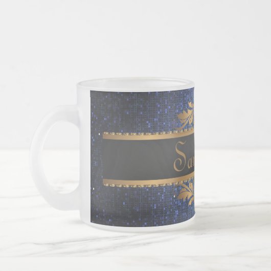Blue Glitter Sequin Frosted Glass Coffee Mok Cup (Links)