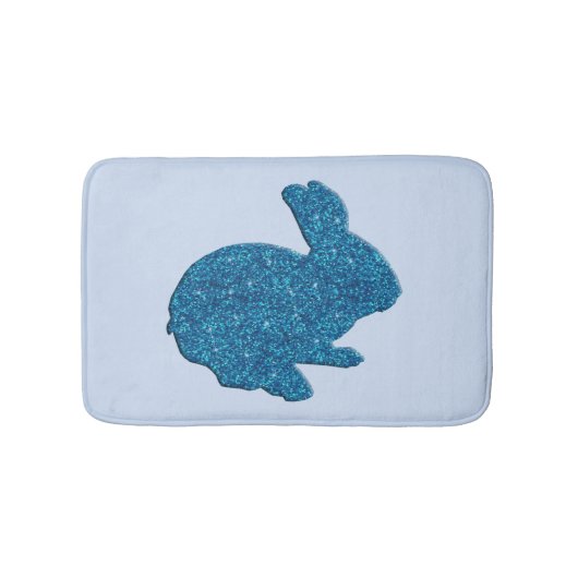 Blue Glitter Silhouette Bunny Rabbit Bath Mat (Voorkant)