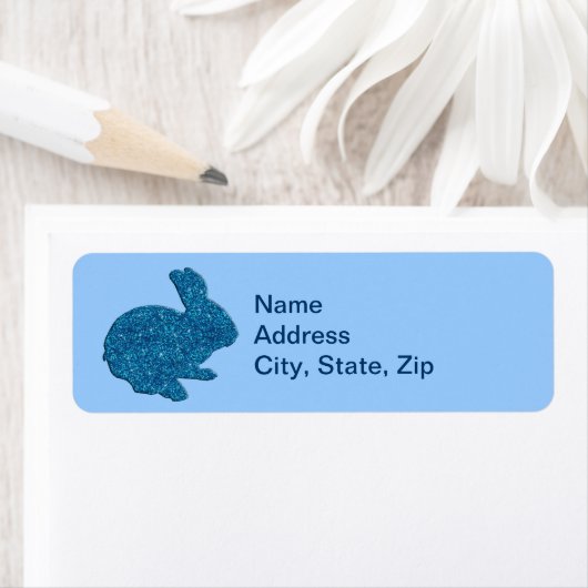 Blue Glitter Silhouette Easter Bunny Address Label (Insitu)