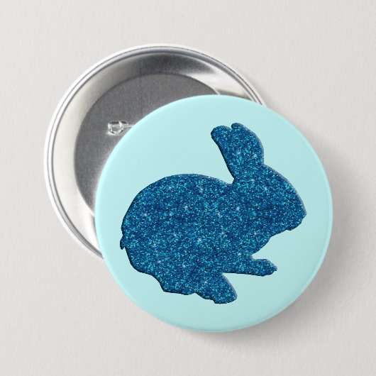 Blue Glitter Silhouette Easter Bunny Button (Voorkant /achterkant)