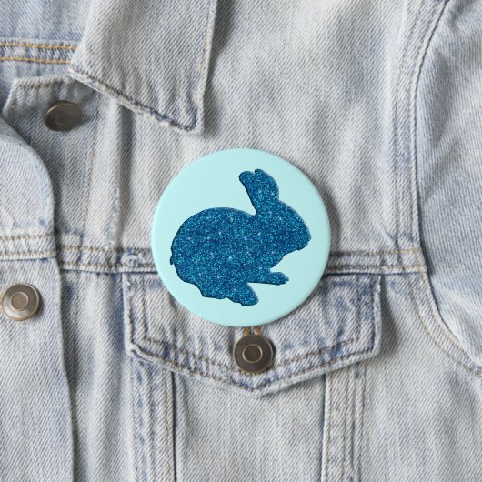 Blue Glitter Silhouette Easter Bunny Button (In situ)