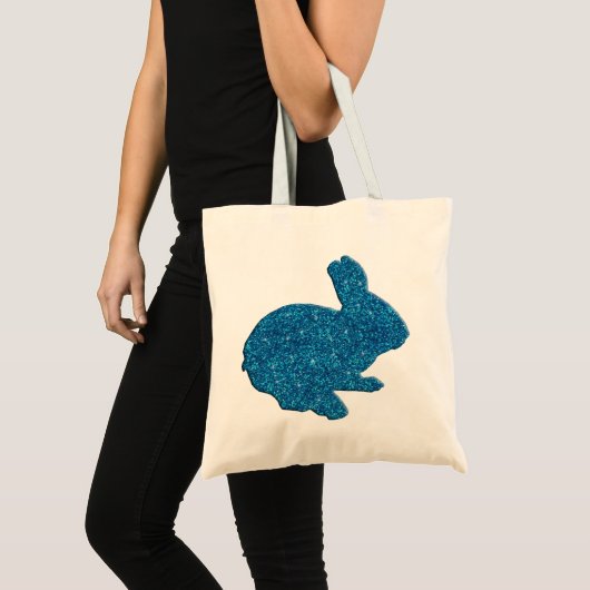 Blue Glitter Silhouette Easter Bunny Canvas tas (Voorkant (product))