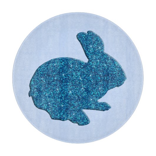 Blue Glitter Silhouette Easter Bunny Cutting Board Snijplank (Voorkant)