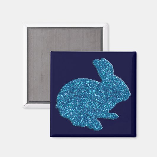 Blue Glitter Silhouette Easter Bunny Magnet (Voorkant / Achterkant)