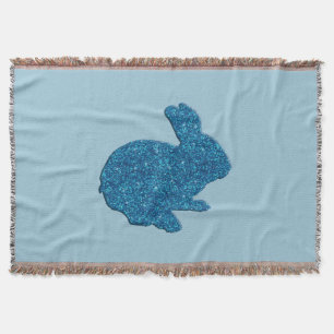 Blue Glitter Silhouette Easter Bunny Throw Blanket Deken