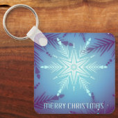 Blue Glitter Snow Star Flakes Sleutelhanger (Voorkant)