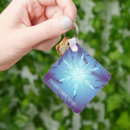 Blue Glitter Snow Star Flakes Sleutelhanger (Hand)