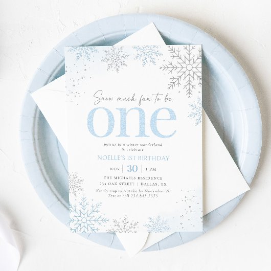 Blue Glitter Snowflake 1st Birthday Kaart