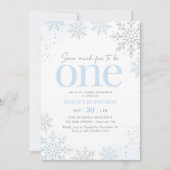Blue Glitter Snowflake 1st Birthday Kaart (Voorkant)