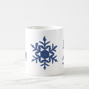 Blue Glitter Snowflake Custom City Laat het sneeuw Koffiemok