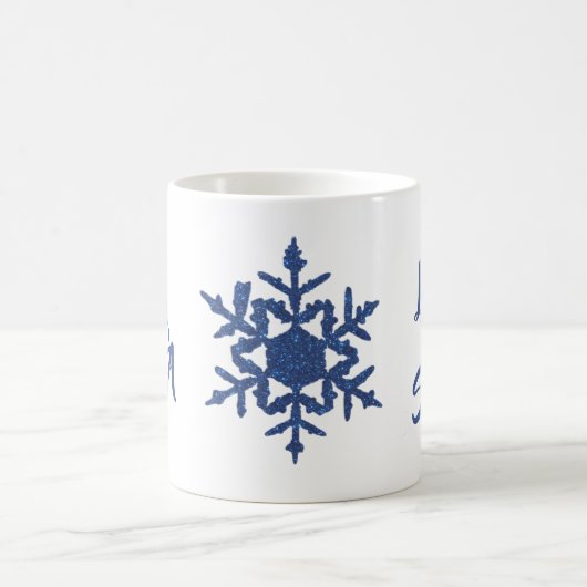 Blue Glitter Snowflake Custom City Laat het sneeuw Koffiemok (Center)