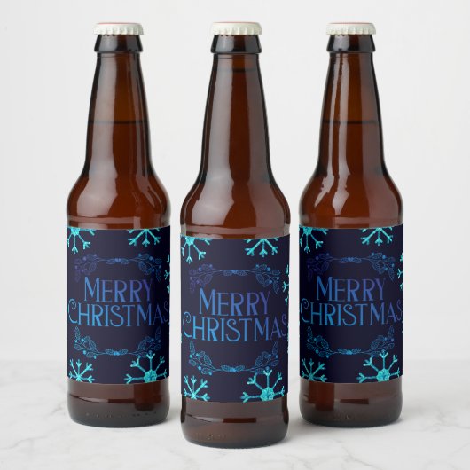 Blue Glitter Snowflakes Bier Etiket (Flessen)