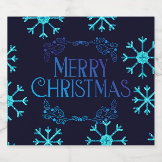 Blue Glitter Snowflakes Bier Etiket (Enkel label)