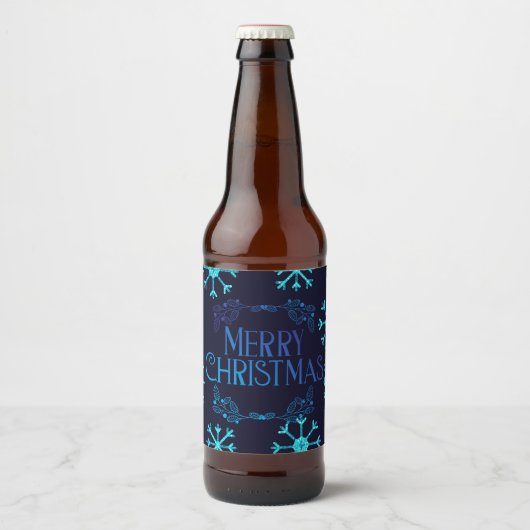 Blue Glitter Snowflakes Bier Etiket (Voorkant)