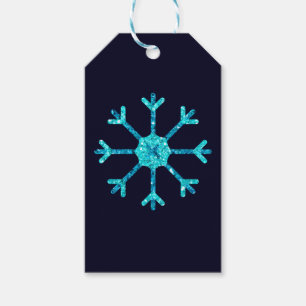 Blue Glitter Snowflakes Cadeaulabel