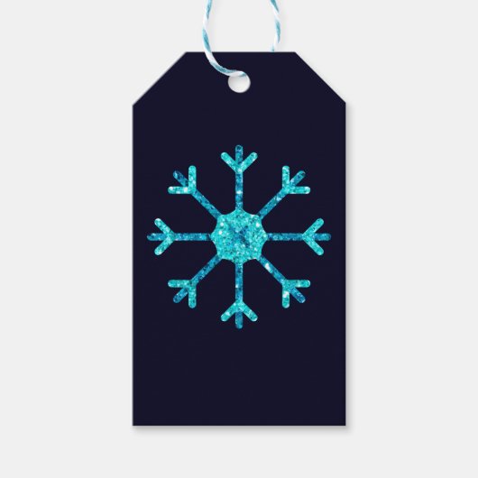 Blue Glitter Snowflakes Cadeaulabel (Voorkant)