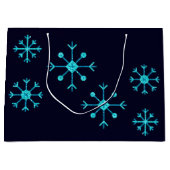 Blue Glitter Snowflakes Groot Cadeauzakje (Voorkant)