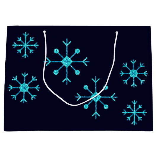 Blue Glitter Snowflakes Groot Cadeauzakje (Voorkant)