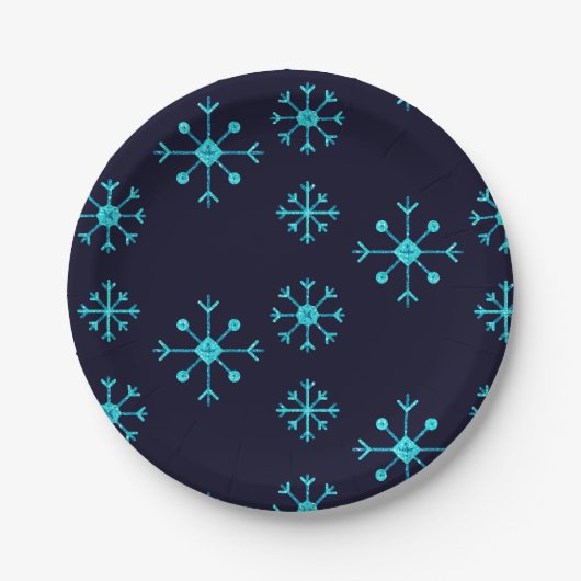 Blue Glitter Snowflakes Papieren Bordje (Voorkant)