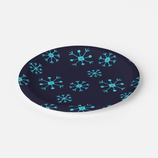 Blue Glitter Snowflakes Papieren Bordje (Gekanteld)