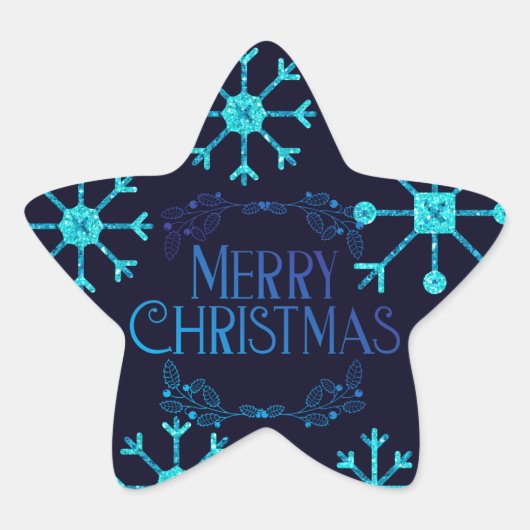 Blue Glitter Snowflakes Ster Sticker (Voorkant)