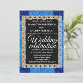 Blue Glitter Sparking Pearls bruiloft Kaart (Staand voorkant)