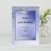 Blue Glitter Sparkle Elegant 50th Birthday Kaart (Staand voorkant)