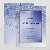 Blue Glitter Sparkle Elegant 50th Birthday Kaart (Voorkant / Achterkant)