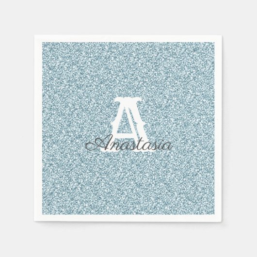 Blue Glitter & Sparkle Monogram Napkin Servet (Voorkant)