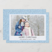 Blue Glitter Sparkle Winter Bokeh Kerstfoto Feestdagenkaart (Voorkant / Achterkant)