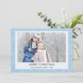 Blue Glitter Sparkle Winter Bokeh Kerstfoto Feestdagenkaart (Staand voorkant)