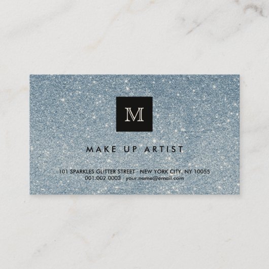 Blue Glitter Sparkles Modern Chic Profile Card Visitekaartje (Voorkant)