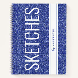 Blue Glitter Sparkly Sketchbook Gepersonaliseerde  Notitieboek