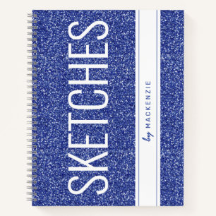 Blue Glitter Sparkly Sketchbook Gepersonaliseerde Notitieboek
