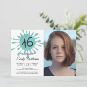 Blue Glitter Splash Sweet 16 16th Birthday Party Kaart (Staand voorkant)