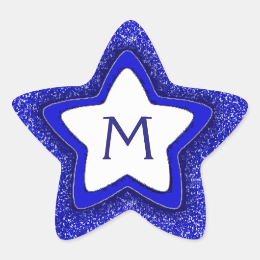 Blue glitter star aanpasbare monogram stickers (Voorkant)