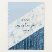 Blue Glitter Stripes 2025 Script Naam Planner (Voorkant)
