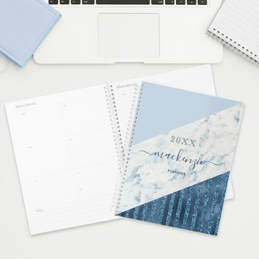 Blue Glitter Stripes 2025 Script Naam Planner