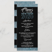 Blue Glitter Stripes, nieuwjaar Menu (Voorkant / Achterkant)