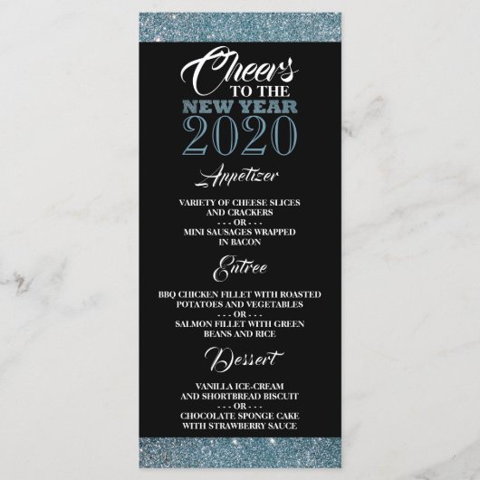 Blue Glitter Stripes, nieuwjaar Menu (Voorkant)