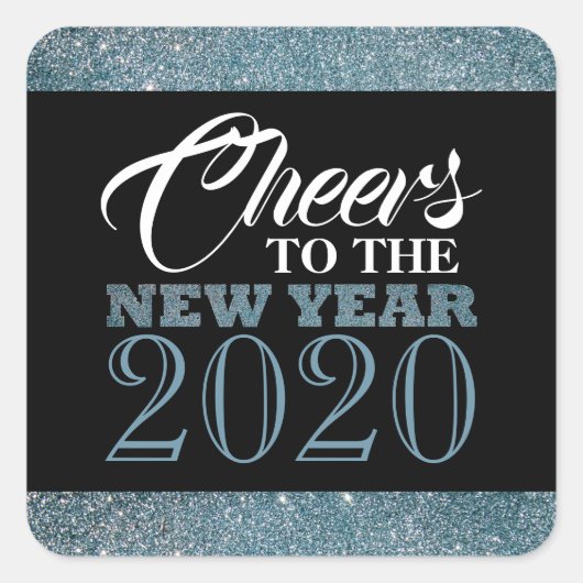 Blue Glitter Stripes, nieuwjaar Vierkante Sticker (Voorkant)