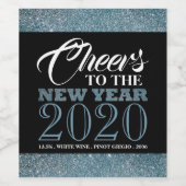 Blue Glitter Stripes, nieuwjaar Wijn Etiket (Enkel label)