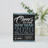 Blue Glitter Stripes, Nieuwjaarsuitnodiging Briefkaart (Staand voorkant)