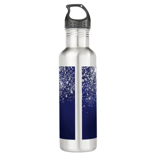 Blue glitter substance Silmonogram Name script Waterfles (Achterkant)