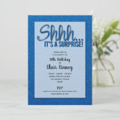 Blue Glitter SURPRISE Birthday Invitations (Staand voorkant)