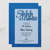 Blue Glitter SURPRISE Birthday Invitations (Voorkant / Achterkant)