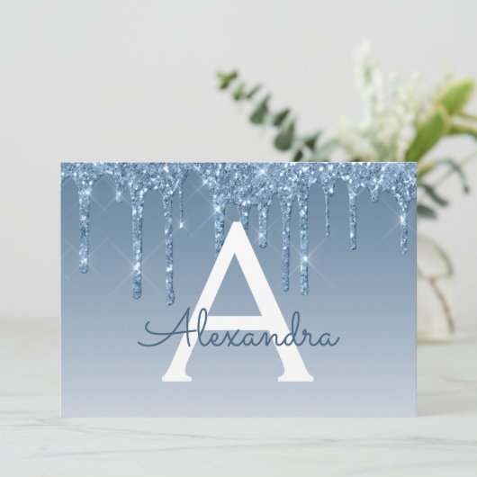 Blue Glitter Sweet 16 Bewaar de datum Kaart (Staand voorkant)