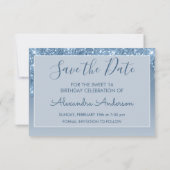 Blue Glitter Sweet 16 Bewaar de datum Kaart (Achterkant)