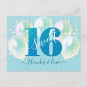 Blue Glitter Sweet 16 Birthday Balloon Dank je Briefkaart (Voorkant)